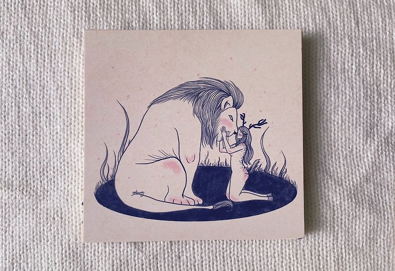 Lion kiss a deer / Postcard - Cards & Postcards - Paper Pink