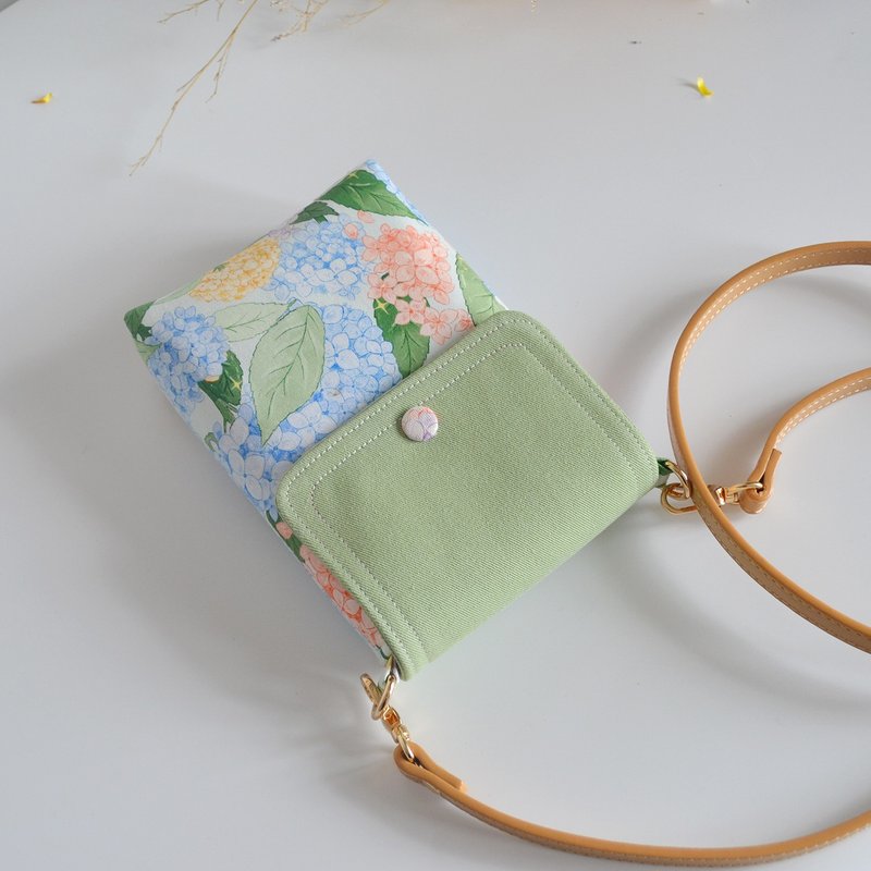 Cross body bag/ mobile phone bag/ side bag/ canvas bag/ hydrangea - Messenger Bags & Sling Bags - Cotton & Hemp 