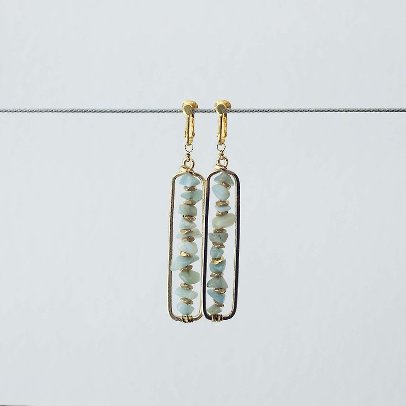 Amazonite Rain drop earrings (clip-on / piercing) - Earrings & Clip-ons - Other Materials Green