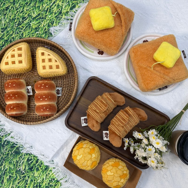 Toast set | Food storage toys | Pet toys | Pet necessities - ของเล่นสัตว์ - ผ้าฝ้าย/ผ้าลินิน สีเหลือง