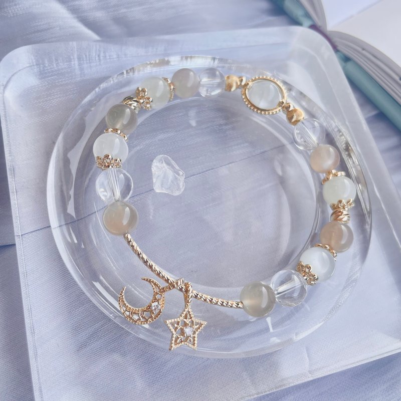 謐靜 月色真美 白月光石橙月光石系列14K包金水晶手鍊設計款 - 手鍊/手環 - 水晶 多色