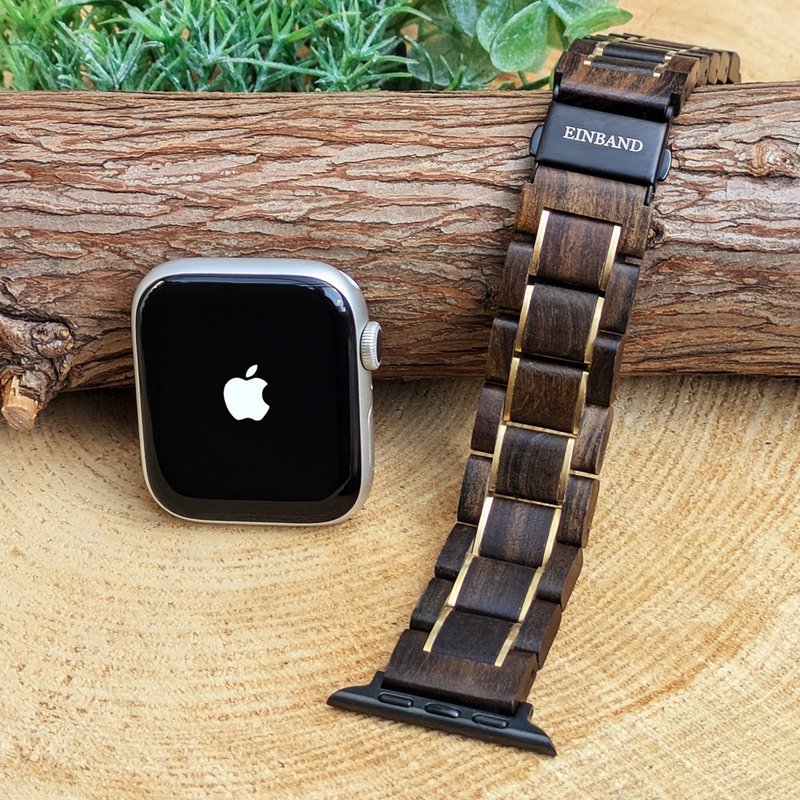 [Wooden Band] EINBAND Apple Watch Natural Wood Band Wooden Strap 20mm [Sandalwood x Gold] - นาฬิกาผู้หญิง - ไม้ สีนำ้ตาล