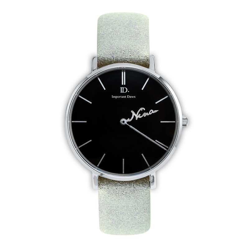客製化姓名指針手錶--36mm經典款淺綠灰皮革小錶款 - 女裝錶 - 真皮 綠色