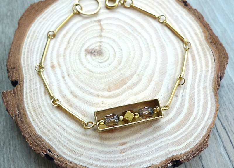Misssheep- Rectangular Brass Box Czech Glass Bead Bracelet - Bracelets - Other Metals 