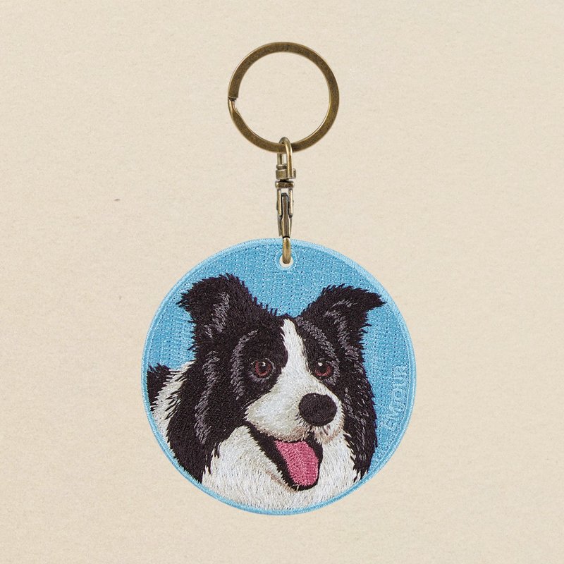 EMJOUR Reversible Embroidered Charm - Border Collie | Real Embroidery - พวงกุญแจ - งานปัก สีน้ำเงิน