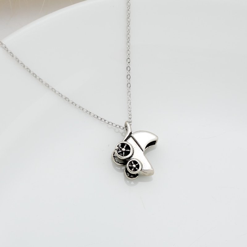 Baby stroller s925 sterling silver kid necklace Christmas Birthday gift - Necklaces - Sterling Silver Silver
