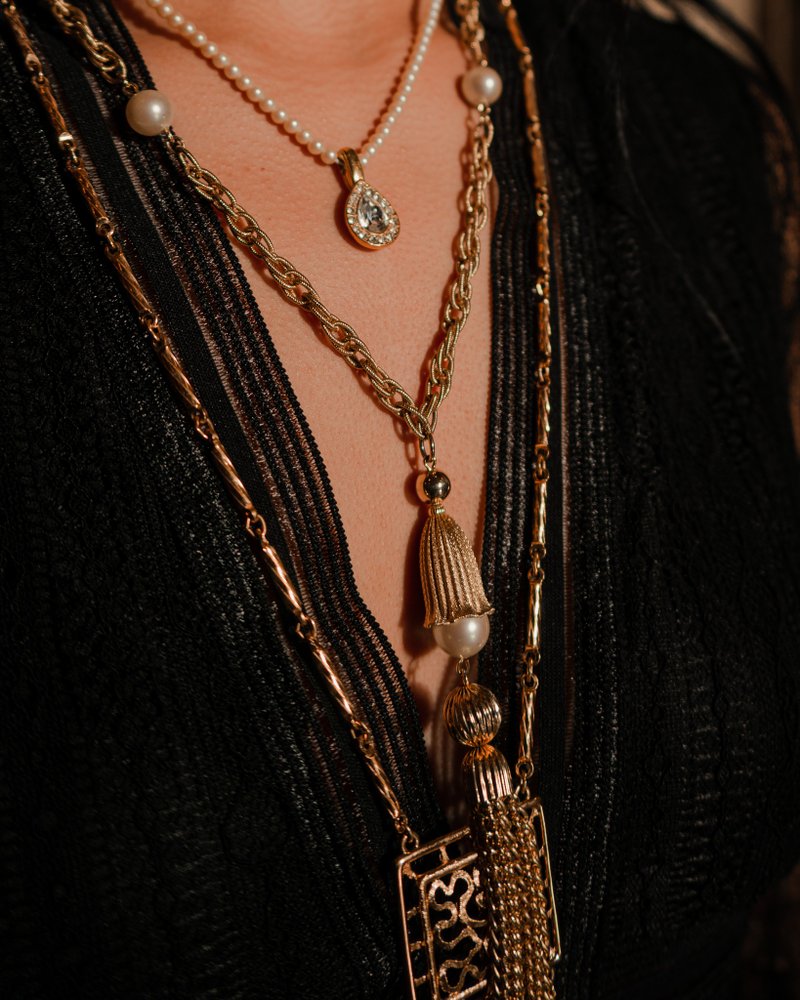 Vintage Pearl Gold Tassel Long Necklace - 項鍊 - 貴金屬 金色