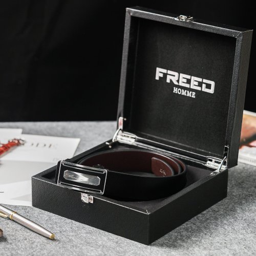 FREED 【FREED】方形金屬扣頭商務休閒頭層自動牛皮皮帶