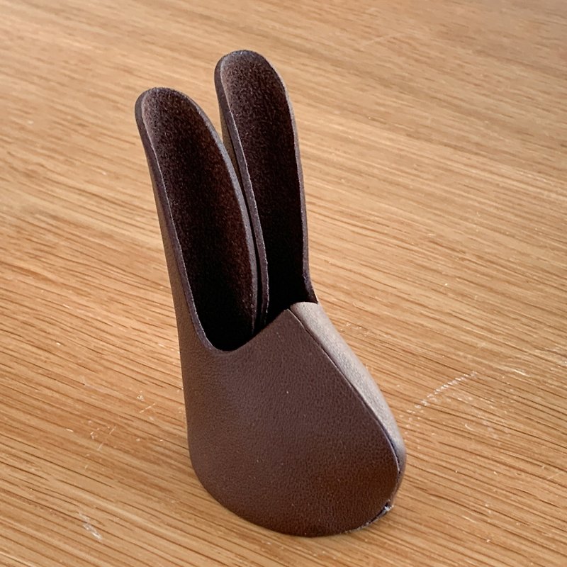 Rabbit Pen Stand Brown - Pen & Pencil Holders - Genuine Leather White