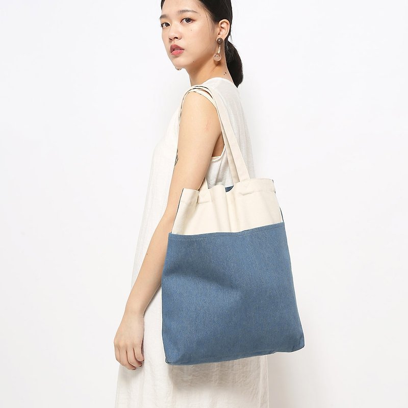 Five bags of canvas bag particularly easy to use - denim blue - กระเป๋าแมสเซนเจอร์ - ผ้าฝ้าย/ผ้าลินิน สีน้ำเงิน