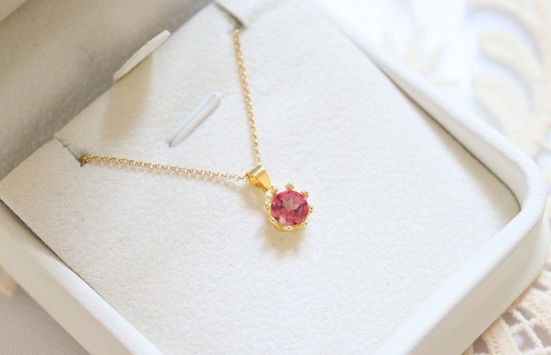 寶石粉紅托帕石項鍊　11月誕生石單顆吊墜 - 項鍊 - 寶石 粉紅色