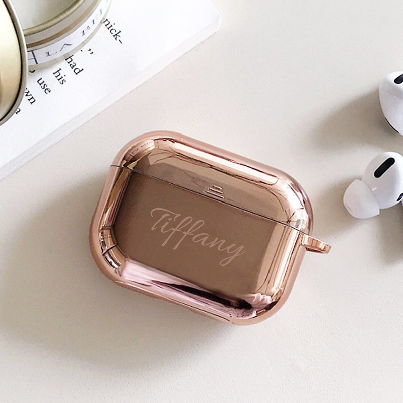 Airpods Pro / Pro 2 Metallic Protective Case with Customized Service Rose Gold - Headphones & Earbuds Storage - Silicone Gold