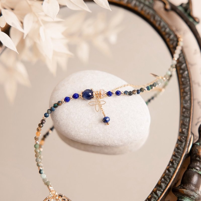 Positive Energy x Kyanite Stone Lazuli Stone Custom Size [Swaying Woman Flower] Bracelet - สร้อยข้อมือ - เครื่องเพชรพลอย สีน้ำเงิน