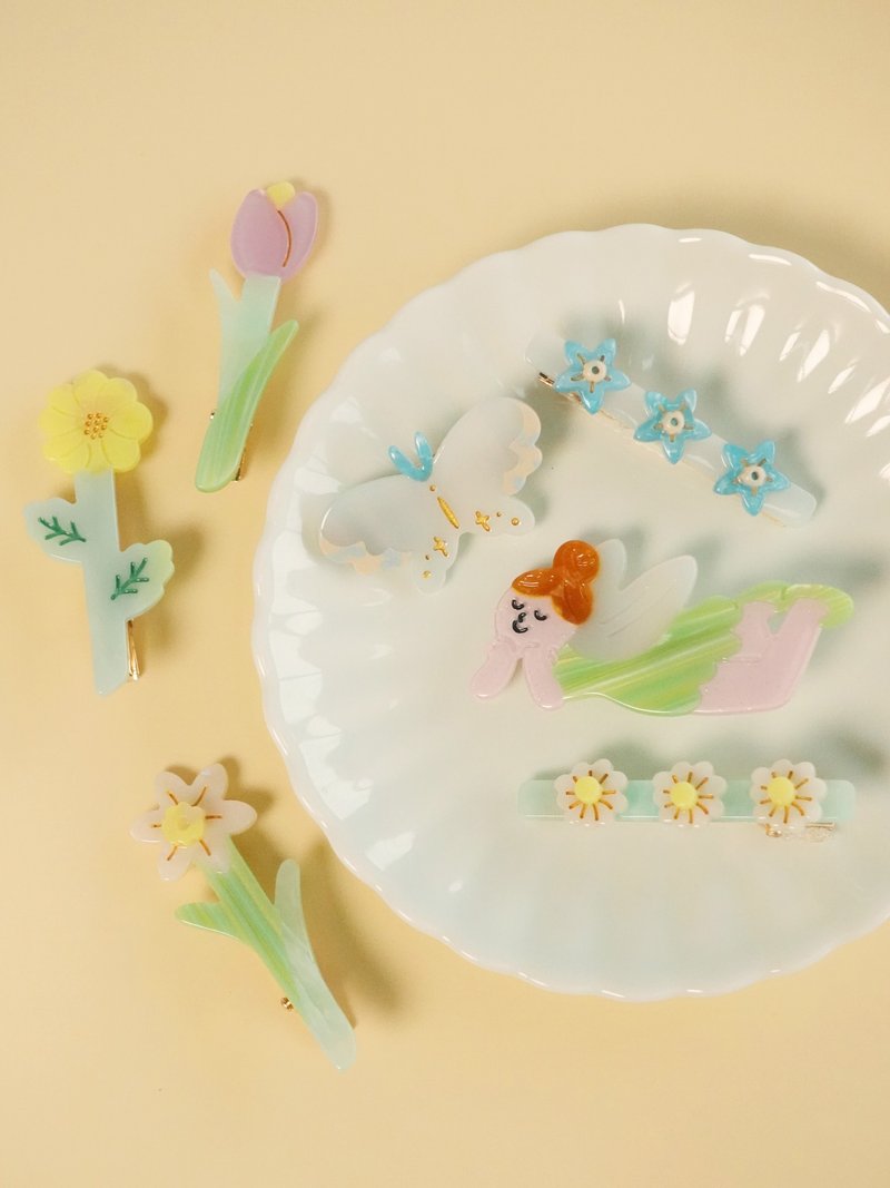 花園系列 花園精靈 鬱金香 雛菊 小蒼蘭 蝴蝶 髮夾 鴨嘴夾 - 髮夾/髮圈 - 其他材質 