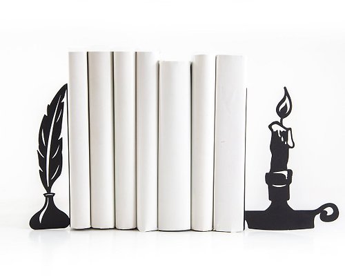 Design Atelier Article Metal Bookends Quill and Candle holder // unique design // FREE SHIPPING //