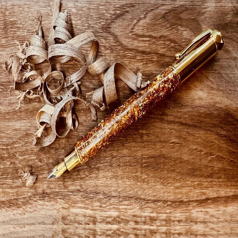 DK51-01 Gold sparkle handmade fountain pen - ปากกาหมึกซึม - ทอง 24 เค 