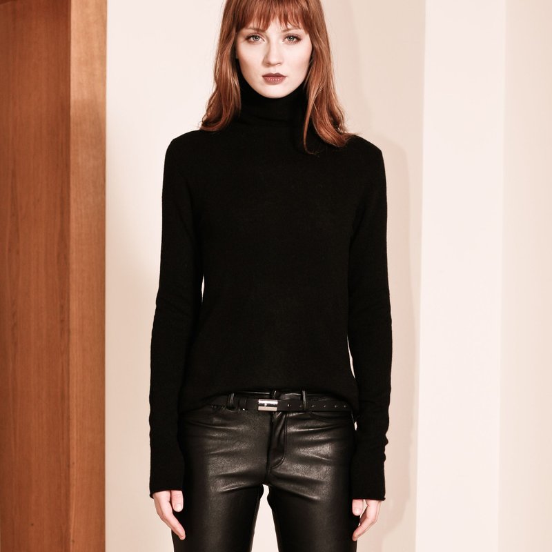 Black cashmere turtleneck roll neck sweater jumper Kate - สเวตเตอร์ผู้หญิง - วัสดุอื่นๆ สีดำ