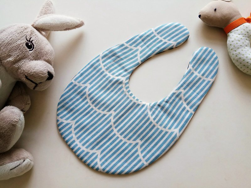 Blue line white wave cotton yarn bib full moon gift baby bib baby bib saliva towel - Baby Gift Sets - Cotton & Hemp 