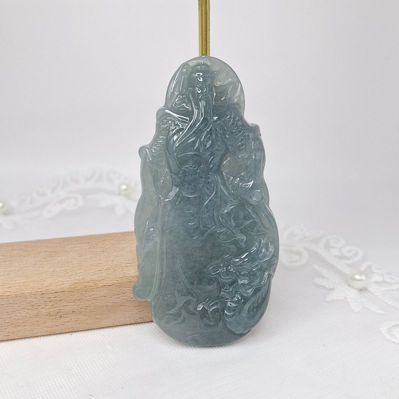 Bingrun dangerous material hand-carved Guan Yu pendant | Natural Burmese jade A grade jade - Necklaces - Jade 