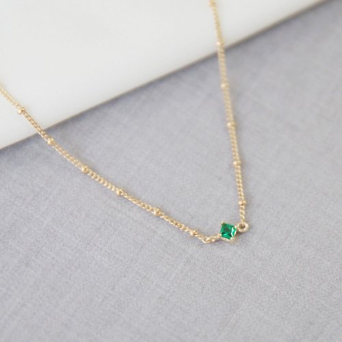 Beau Jewelry 菱形鋯石14K包金點點手鍊-祖母綠色