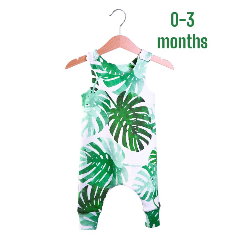 Monstera baby romper, baby boy romper, baby girl romper, baby overalls - 包屁衣/連身衣 - 棉．麻 多色