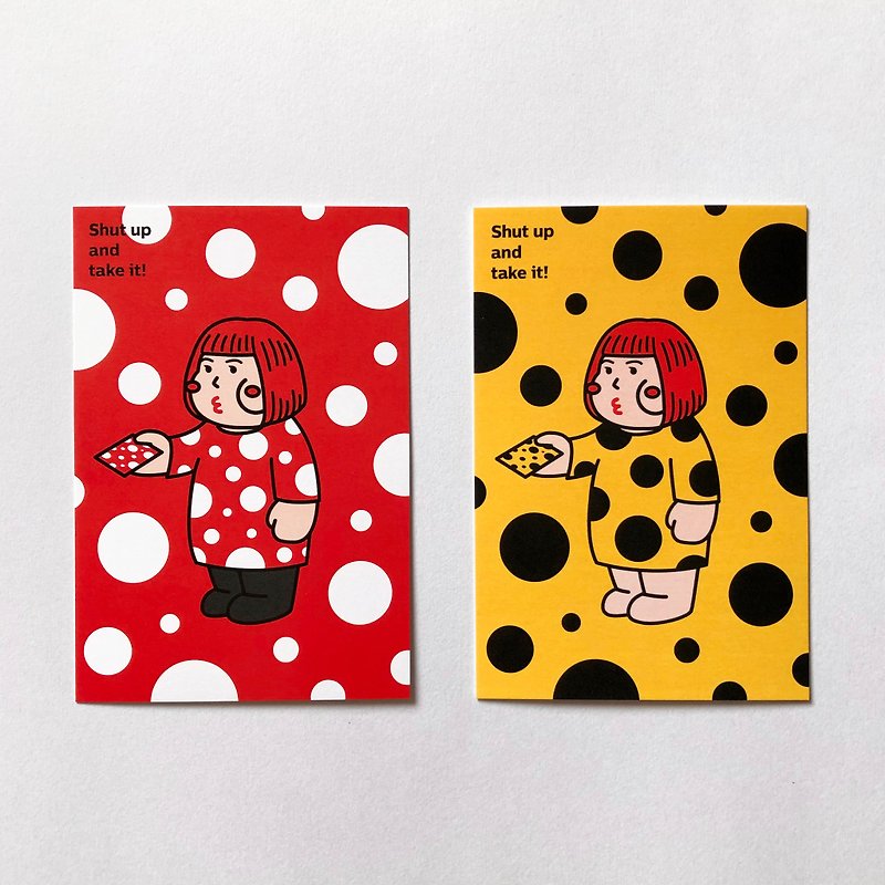 cheeky cheeky Atsuma Yayoi series polka-dot spoof postcard two-color entry - การ์ด/โปสการ์ด - กระดาษ ขาว