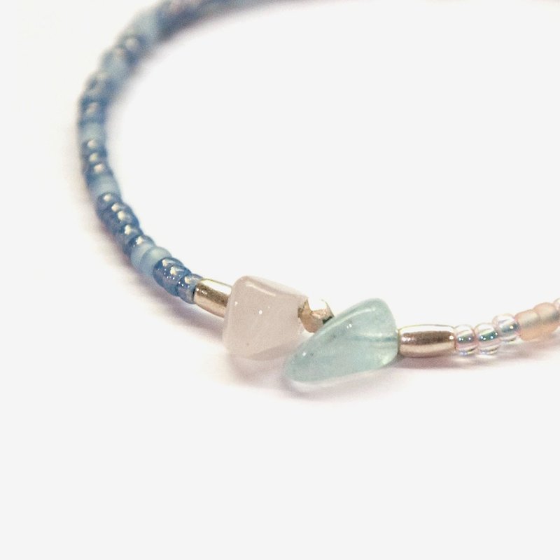[Indigo] Natural Stone with Glass Seed Bead Bracelet - Rose Quartz & Aquamarin - Bracelets - Gemstone Pink
