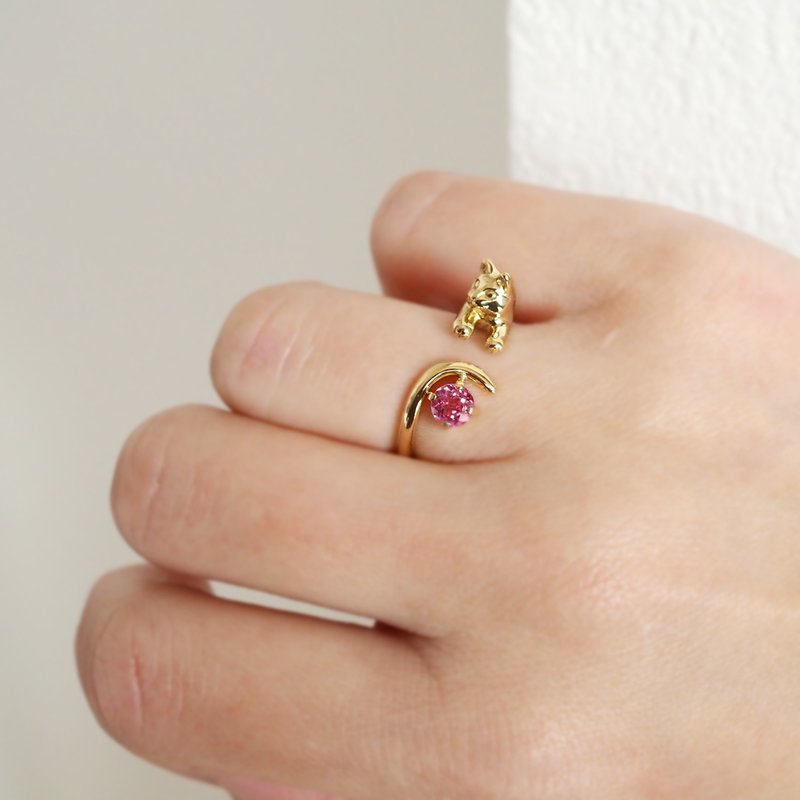 Pink spinel K18 gold long-haired cat ring - General Rings - Precious Metals Gold