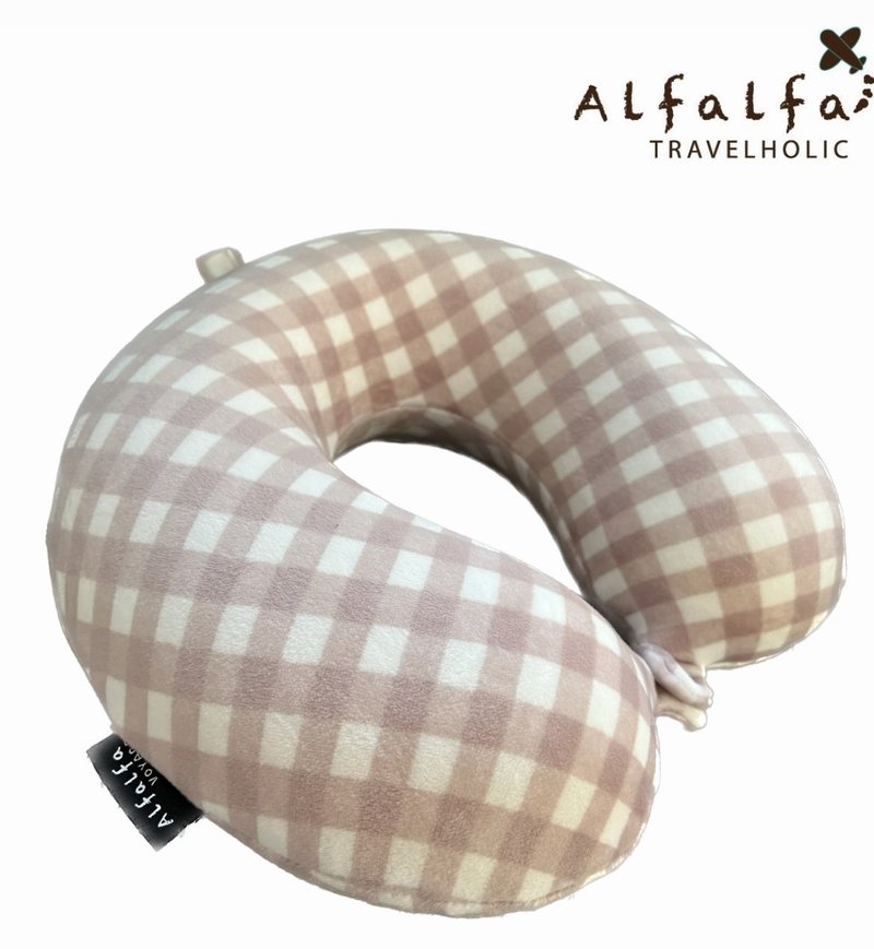 U Shaped Checkered Memory Foam Travel Neck Cushion - Pink /white checkered - หมอนรองคอ - ไฟเบอร์อื่นๆ สึชมพู