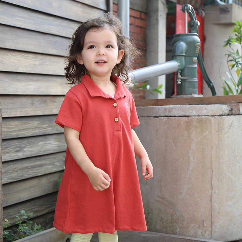 【Children's Clothing】ㄞˋHeart Printed Dress Polo Shirt-Two Colors - Tops & T-Shirts - Cotton & Hemp Multicolor