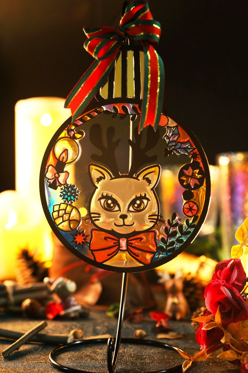 【Moko Bastet】Christmas Ball Wreath Painted Decoration Cat (Christmas Gift) - Lighting - Acrylic Multicolor