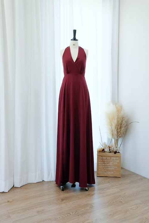 KEERATIKA Burgundy backless halter bridesmaid maxi dress Cocktail Prom Party Red dress