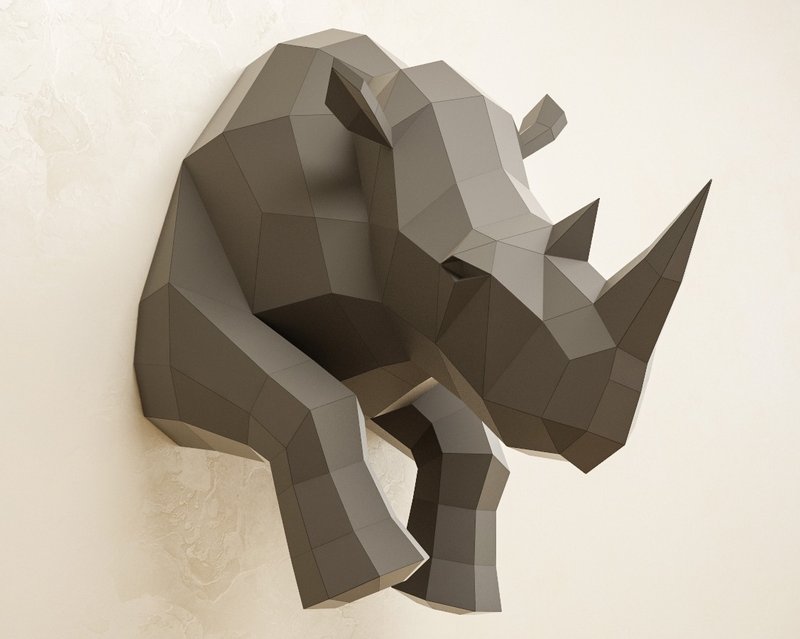 Papercraft Rhino, Paper craft rhinoceros, DIY sculpture, PDF DIGITAL TEMPLATE - 手工藝教學/工具書 - 其他材質 