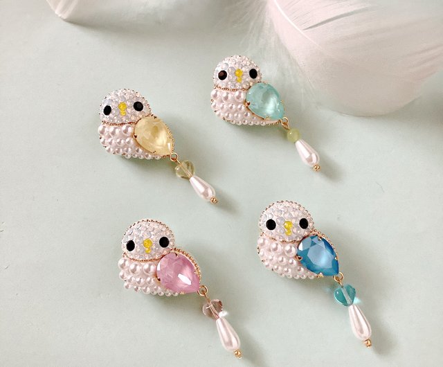 ハンドメイド ビーズ刺繍の小鳥ブローチ 2-2 （小鳥のビーズ刺繍）