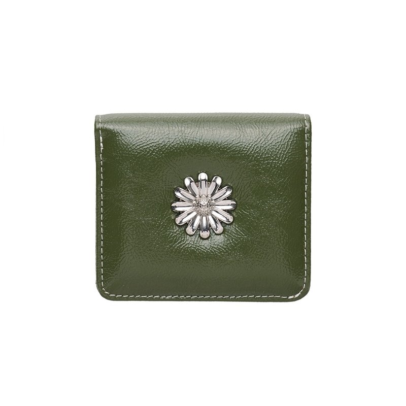 Daisy Photo Slot Half Wallet Bill Card Wallet khaki - กระเป๋าสตางค์ - หนังแท้ สีเขียว