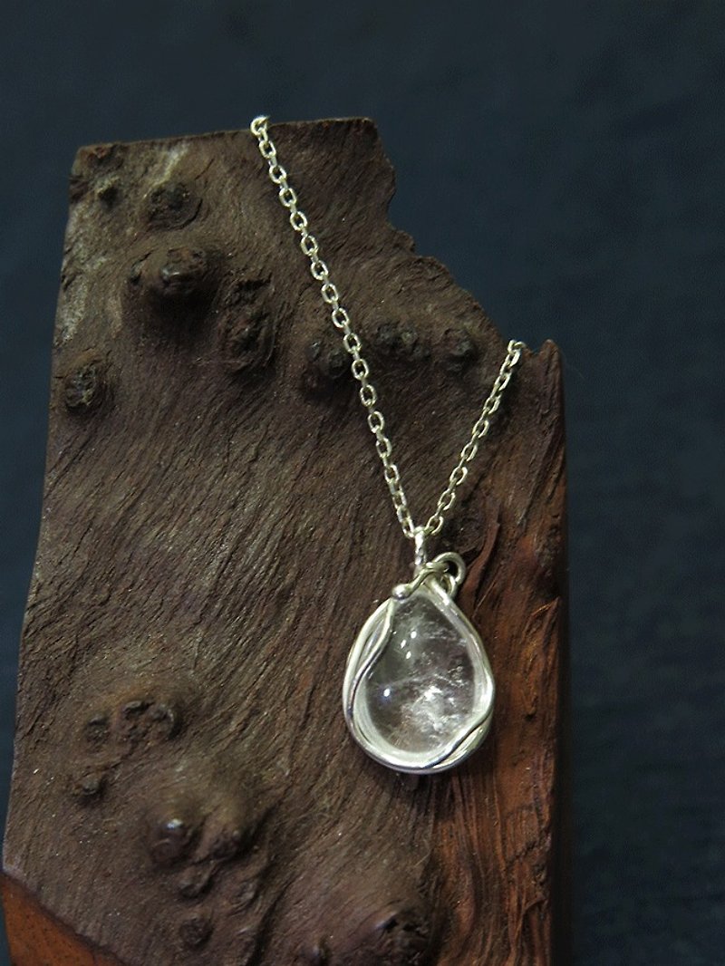 -Natural white crystal pendant-Sterling silver necklace - สร้อยคอ - เครื่องเพชรพลอย 