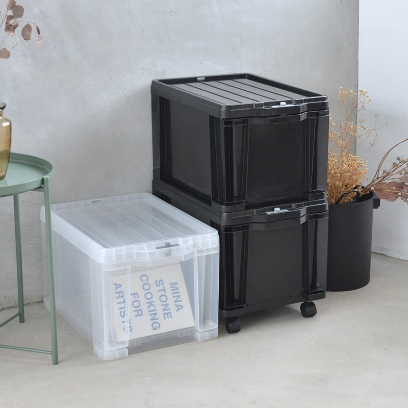 日本JEJ ASTAGE 日製安全鎖扣式抽屜收納箱(附輪&隔片)-27L-3入 - 居家收納/收納盒/儲物盒 - 塑膠 黑色