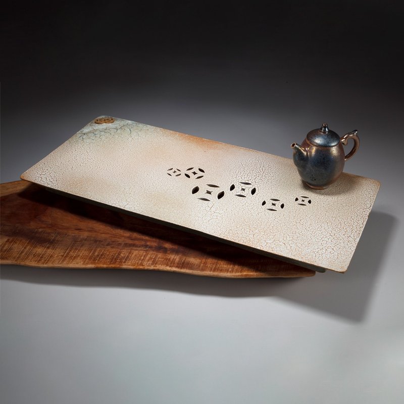 白沙千年 手刻茶盤 茶道具 壺承 擺飾 錢紋 - 茶壺/茶杯/茶具 - 陶 白色