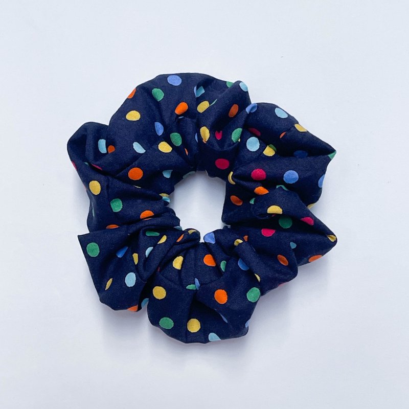 髮圈-深藍彩色波點 - 髮夾/髮圈 - 棉．麻 多色