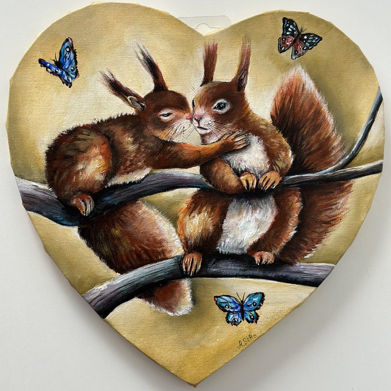 Squirrel original painting, Squirrel wall decor, Woodland animals, Forest art - 壁貼/牆壁裝飾 - 棉．麻 多色