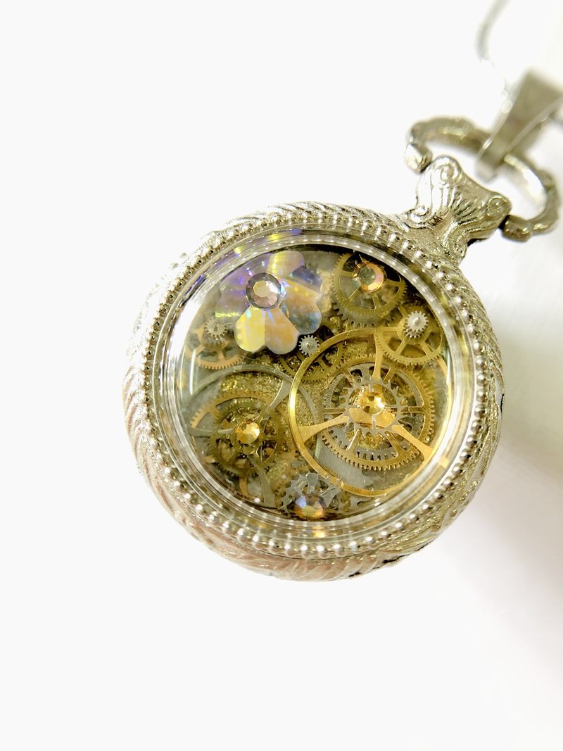 Steampunk Style Watch Movement parts with Swarovski crystal Necklace - Necklaces - Other Metals Gold