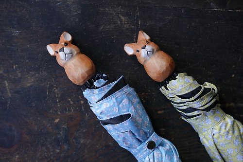 ALCEDO socks umbrella linen clothes 折疊傘 防紫外線 碎花圖案 黃色 兔子 木刻