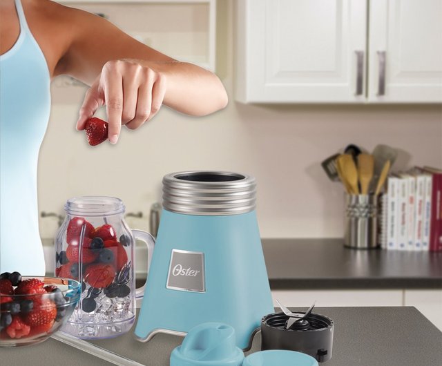 OSTER Ball Mason Jar with Fresh Bottle Juice Machine-Painted Blue