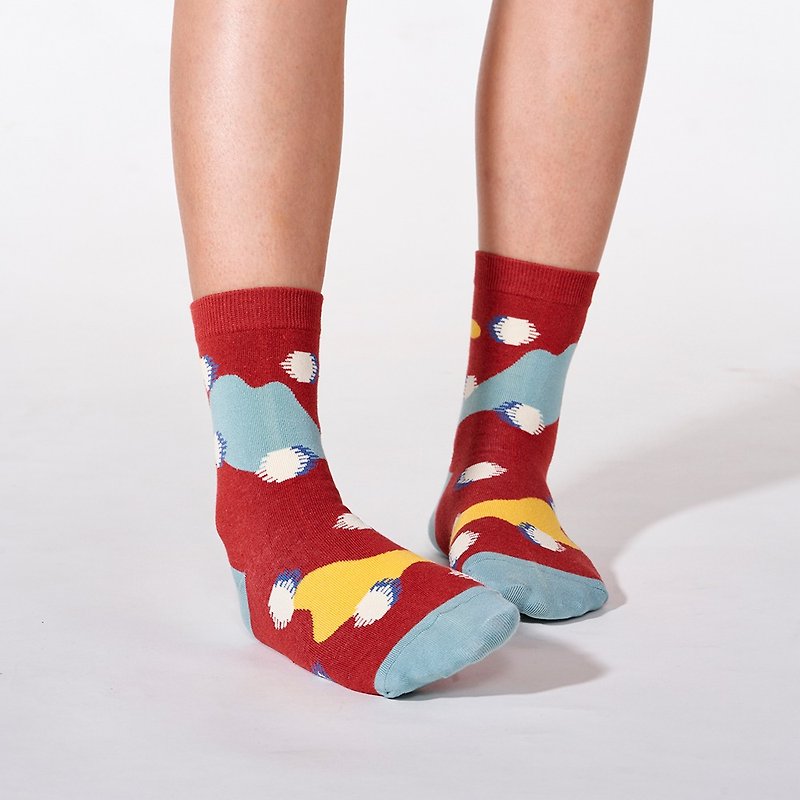 調色盤 3:4 /紅/ 襪子 - 襪子 - 棉．麻 紅色
