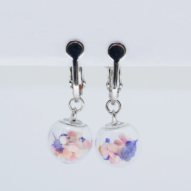 Dried Flower - Glass Globe- Earrings- Drop Earrings - Drop Clip on Earrings – Clip Earrings 1cm - สร้อยคอ - แก้ว สึชมพู