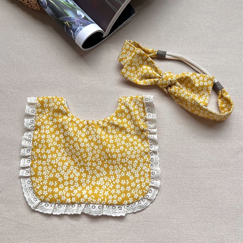 [Customized Embroidery - Mid-Moon Gift Box] Spring small yellow flower lace saliva scarf headband - ของขวัญวันครบรอบ - ผ้าฝ้าย/ผ้าลินิน สีเหลือง