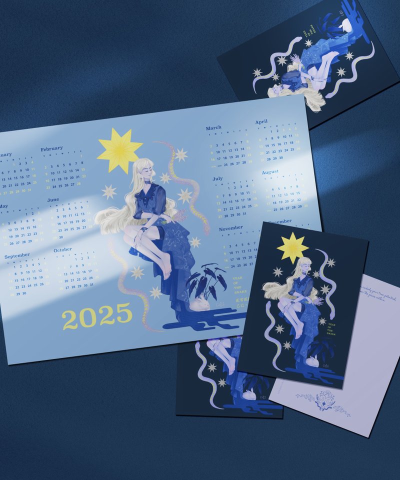 【Illustration Poster】 2025 Snake Calendar Poster Cardstock Art Print - ปฏิทิน - กระดาษ หลากหลายสี