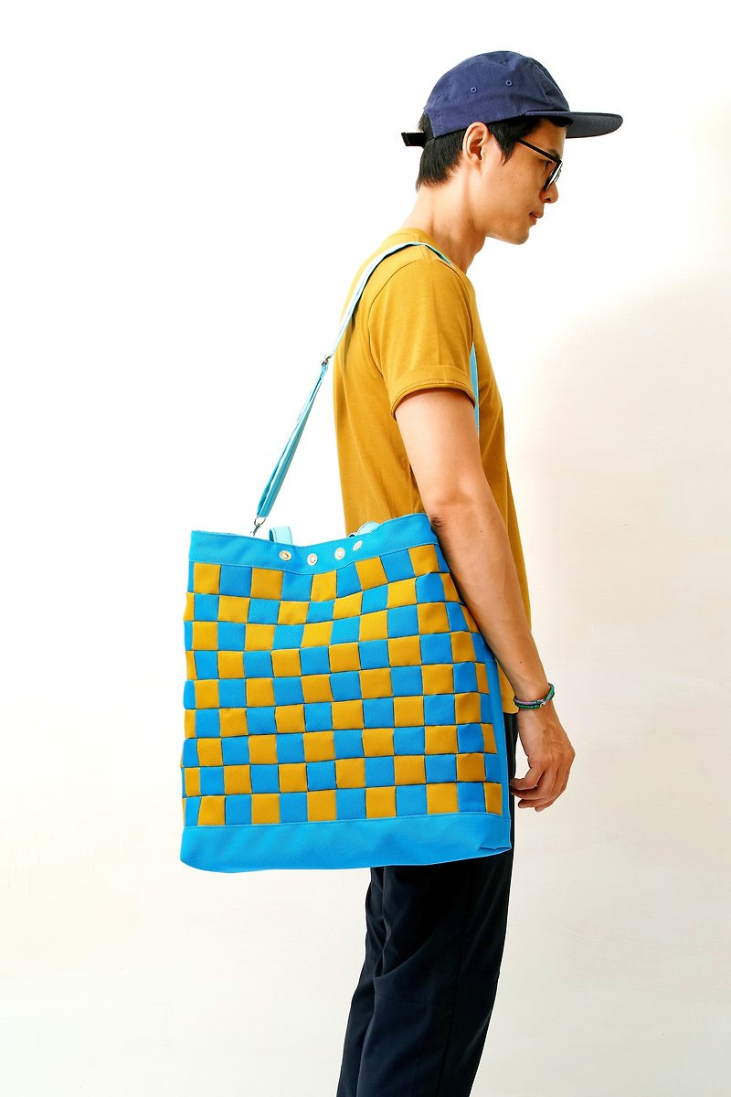 Graduation season RAINY DAY-hand-made color block splicing waterproof canvas handbag/diagonal shoulder/laptop bag - Messenger Bags & Sling Bags - Waterproof Material Blue