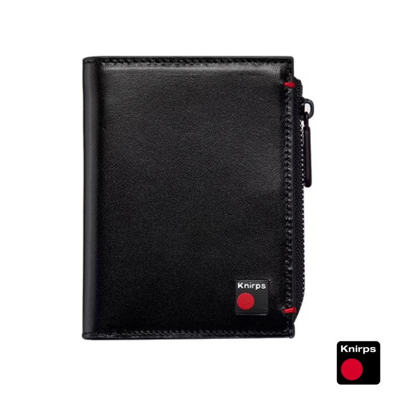 [Knirps German red dot] RFID straight coin purse short clip - Italian vegetable tanned black cowhide - Wallets - Genuine Leather Black