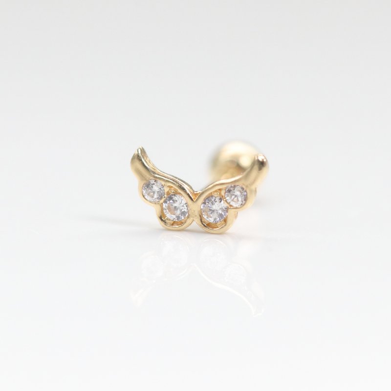 14K angel wing bead earrings (single) ear bone and ear socket will not fade - ต่างหู - เครื่องประดับ สีทอง